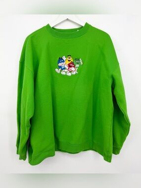 Vintage 90s M&Ms Embroidered Sweatshirt Crewneck Pullover Green Size Large